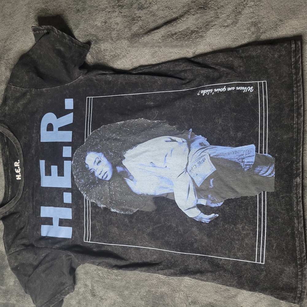 H.E.R. Graphic T-Shirt in Black and Blue